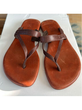 🌿 Eileen Fisher Brown Strappy Thong Sandals Size 8 Summer Boho vacation